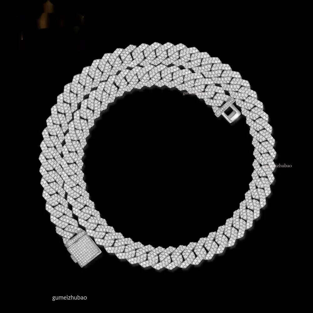 Designer Necklace Hip Hop 2 Rows Stones 14mm Sterling Sier White Gold Plated Iced VVS Dia Moissanite Cuban Link Chain Rock Jewelry Gift with Gra