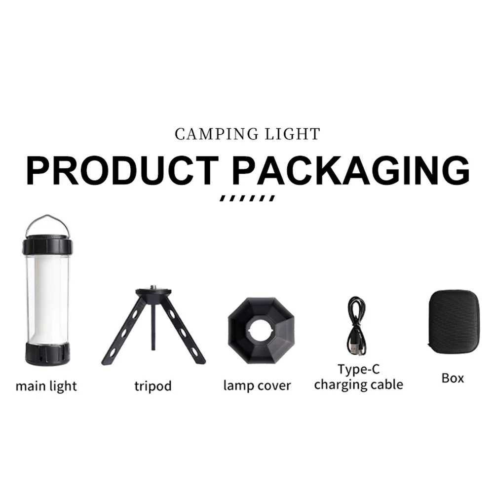 3000mAh Flashlight IPX4 Waterproof 200LM Portable Atmosphere Light Tripod Lampshade Hook Camping Lantern Accessories W250613