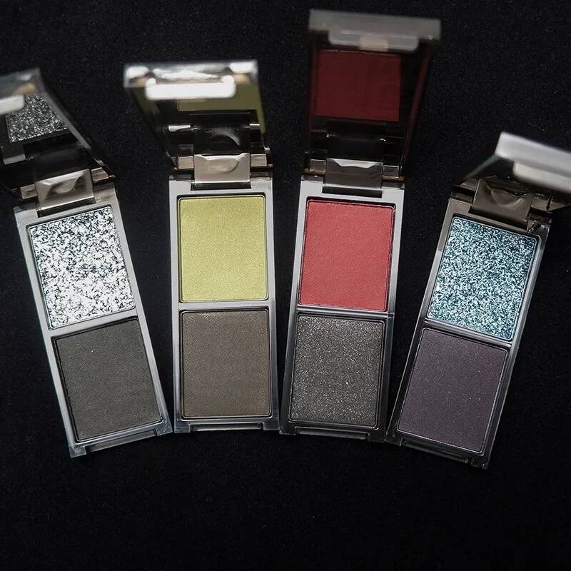 Smoky Glitter Blue Palette 2-Color Red Black Green Matte Eye Shadow Dark Punk Eyes Pigment Halloween Eyeshadow Makeup