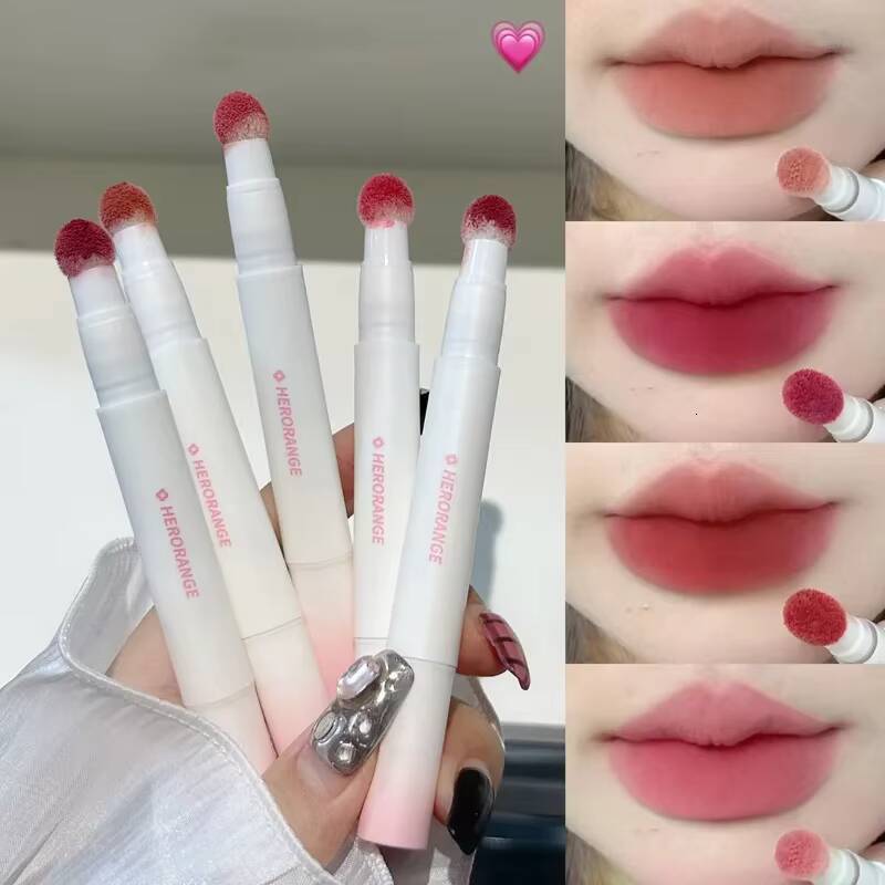 Lipstick with Cushion Applicator Velvet Matte Gloss Moisturizing Cream Soft Liquid Blush Lip Stick Multi-uses Makeup happy