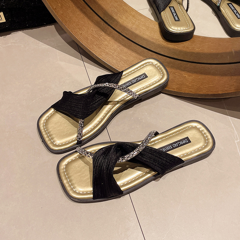 Ddmyoutdoor Flat Sandals Summer New Fashion Low Heel Simple Style With Dress Open Toe One Strap Slippers For Women Trendy Outdoor Shoes