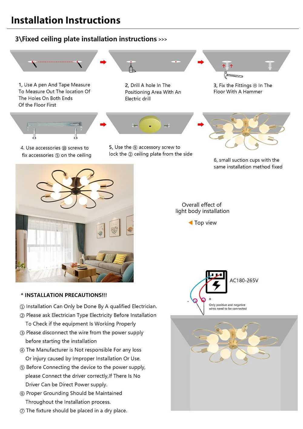 Home Lighting Ceiling Light Cast Iron LED E27 3/6/8 Heads Creative Pendant Gold Ceiling Light Living Room Decor Ceiling Lamps XJ2500613