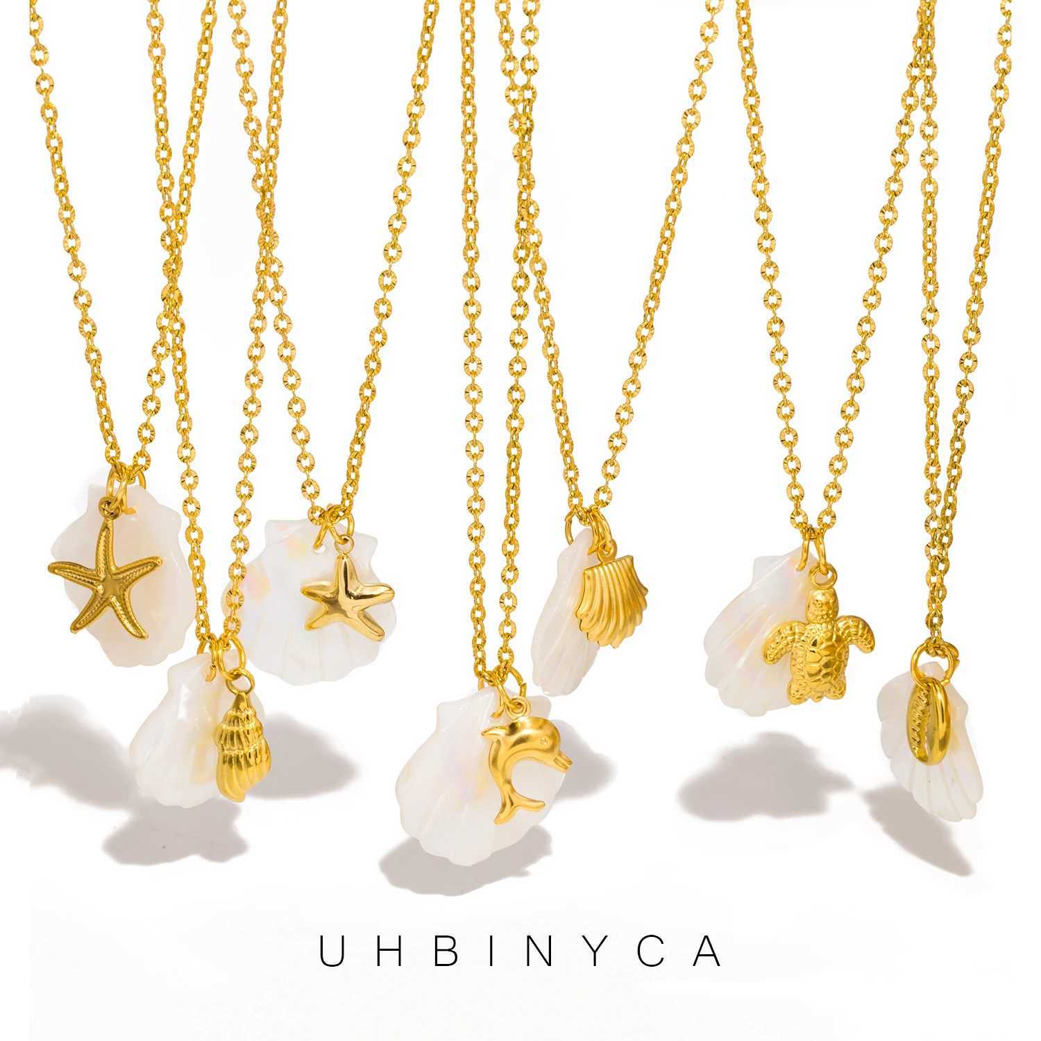 UHBINYCA Shell and Marine Life Pendant Necklace for Ladies Summer Beach Leisure Style Stainless Steel Jewelry Z250614