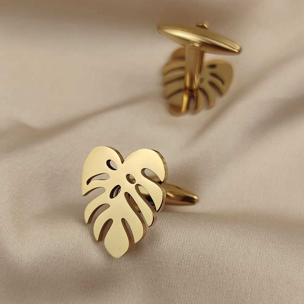 Stainless steel palm leaf cufflinks shirt and suit accessories French gilded tricolor cufflinks boyfriend gifts XJ250614