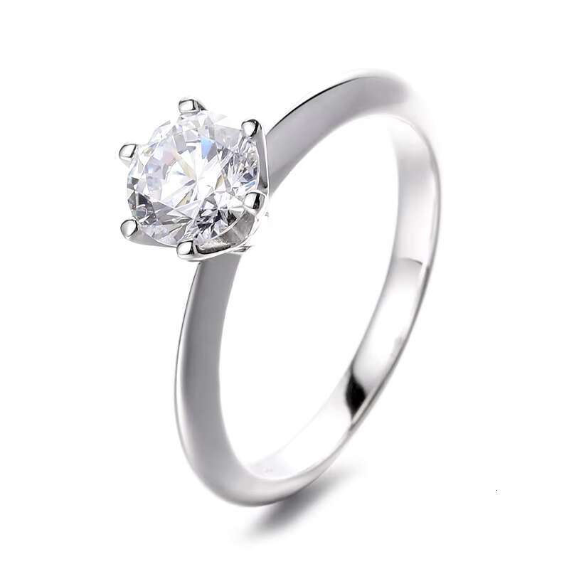 Factory Direct Sale Fine Jewelry Classic Rhodium Plated 925 Sterling Silver Round Brilliant Moissanite Ring for Women Wedding