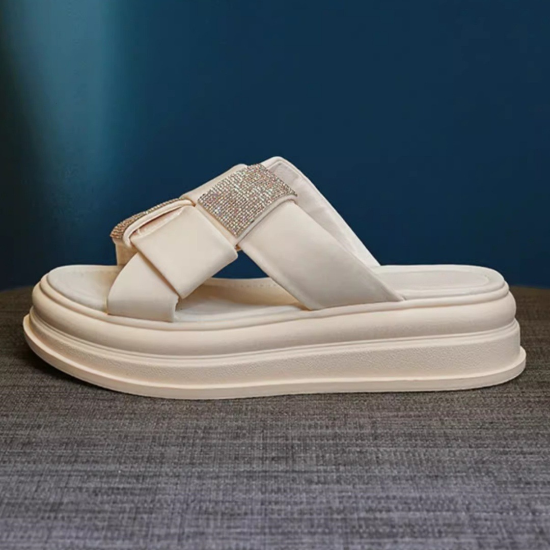 Ddmysports Casual Thick Soled Sandals For Women New Summer High End Roman Rhinestone One Strap Slippers Elegant Fairy Style Outdoor Shoes