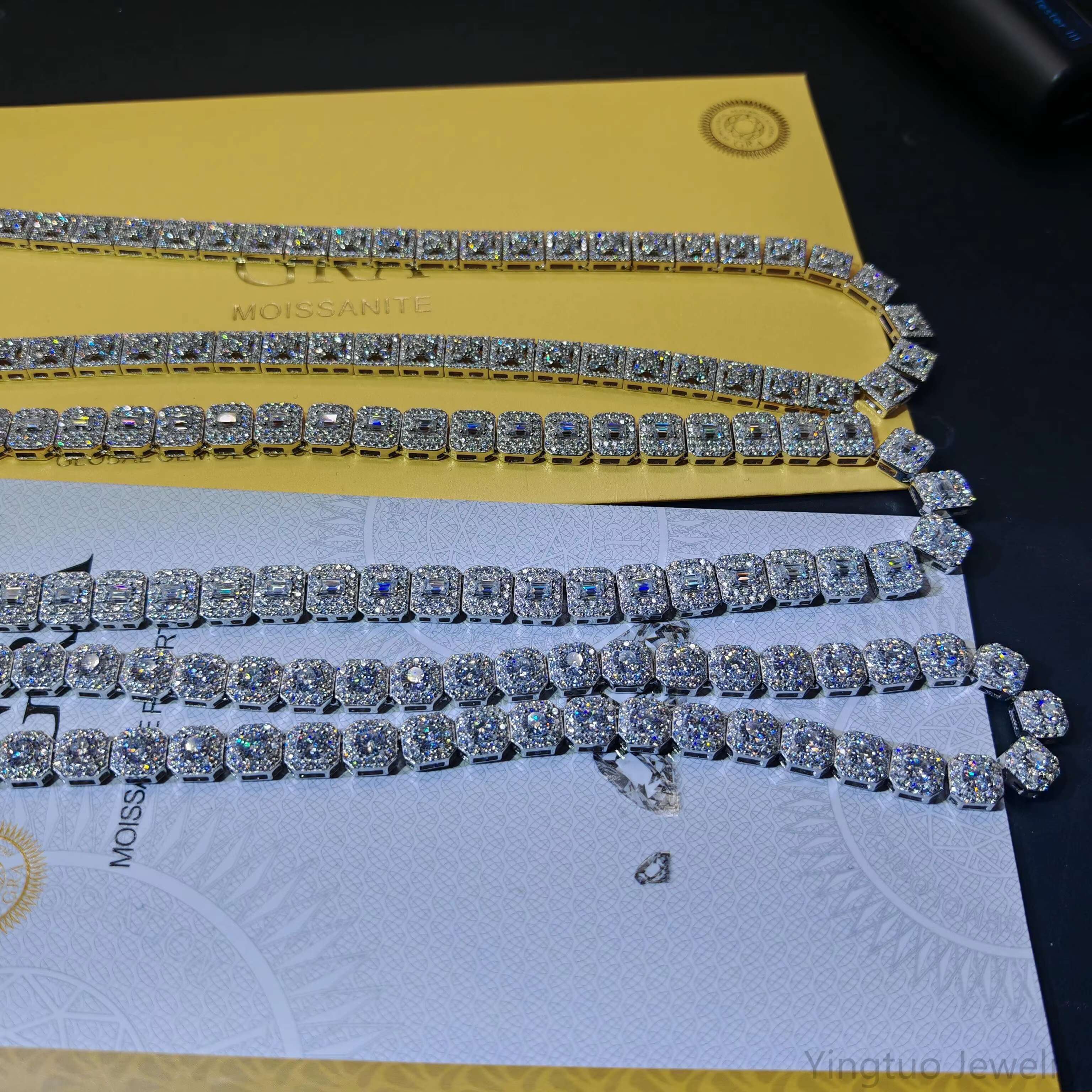 Wholesale Hip Hop 925 Sterling Silver VVS D Color Moissanite Diamond Jewelry Iced Out Tennis Chain Bracelet Necklace for Men