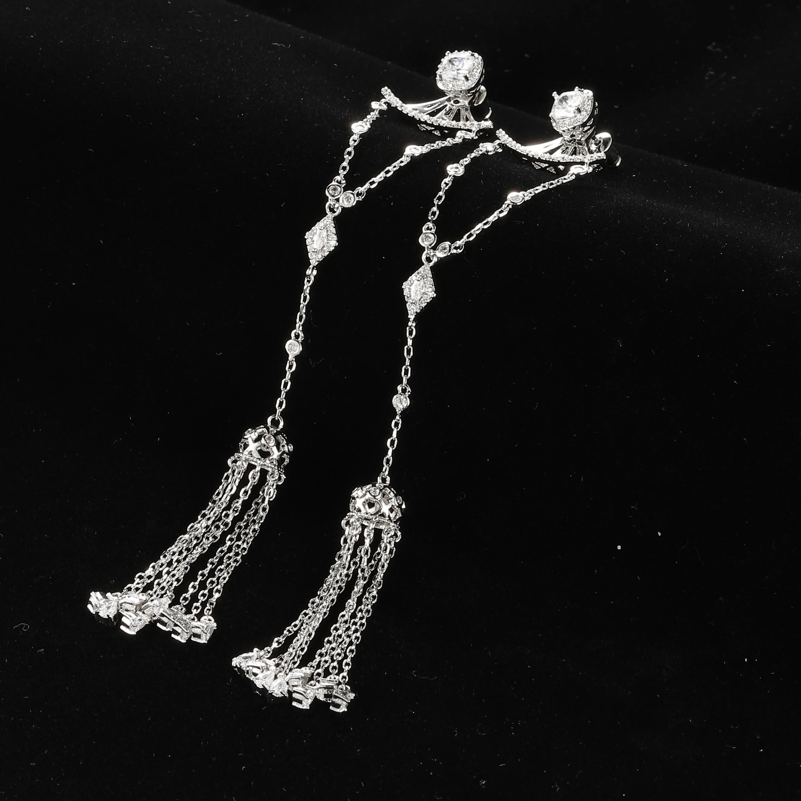 125mm Trendy Long Tassels Dangle Earrings For Women Wedding Cubic Zircon Crystal African Dubai Bridal Earring E7486 250610