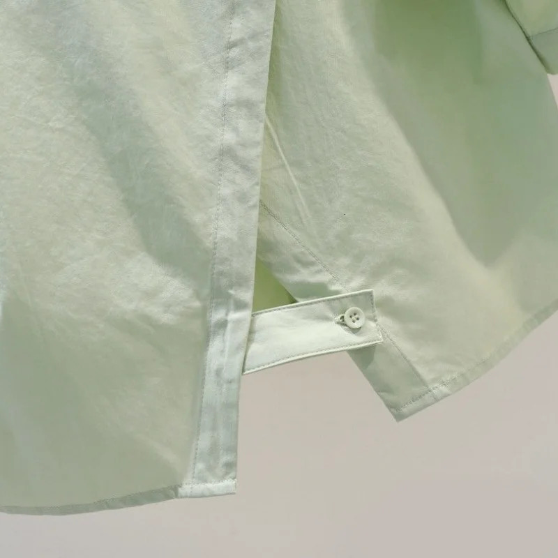 OL Back Split White Shirts Casual Chic Korean For Womens Clothes Blouses Short Sleeve Tops Preppy Style Basic Top Solid 250614