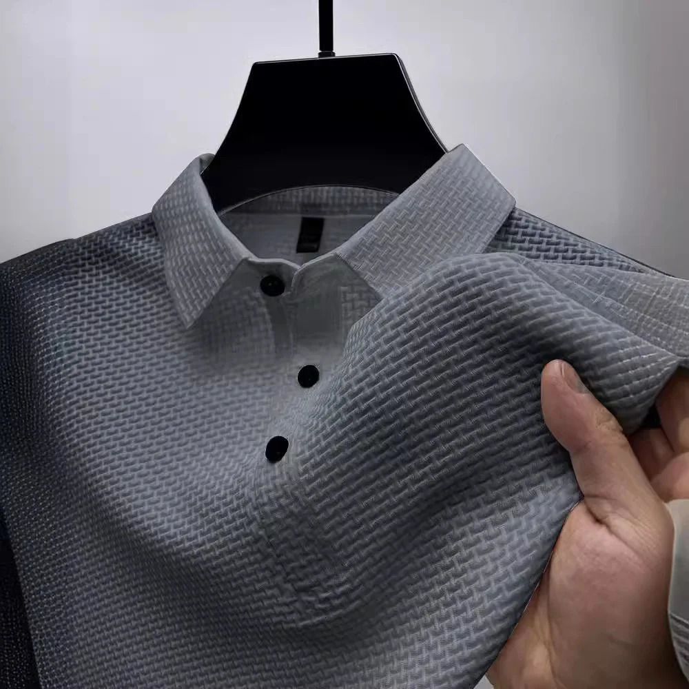 Summer Mens POLO Shirt Casual Breathable Comfortable Solid Color Button-Down Lapel High-Quality Short-Sleeved Tops 250529