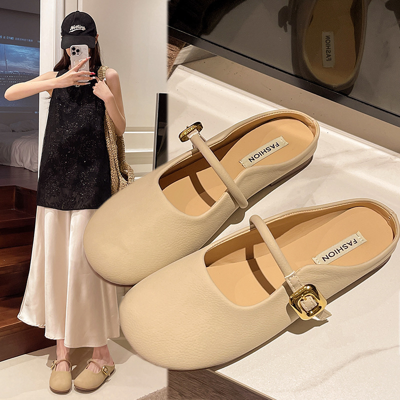 Ddmyoutdoor New Closed Toe Slippers For Outdoor Wear Flat Summer Soft French Style Fashionable Lazy Casual Internet Celebrity Outdoor Shoes