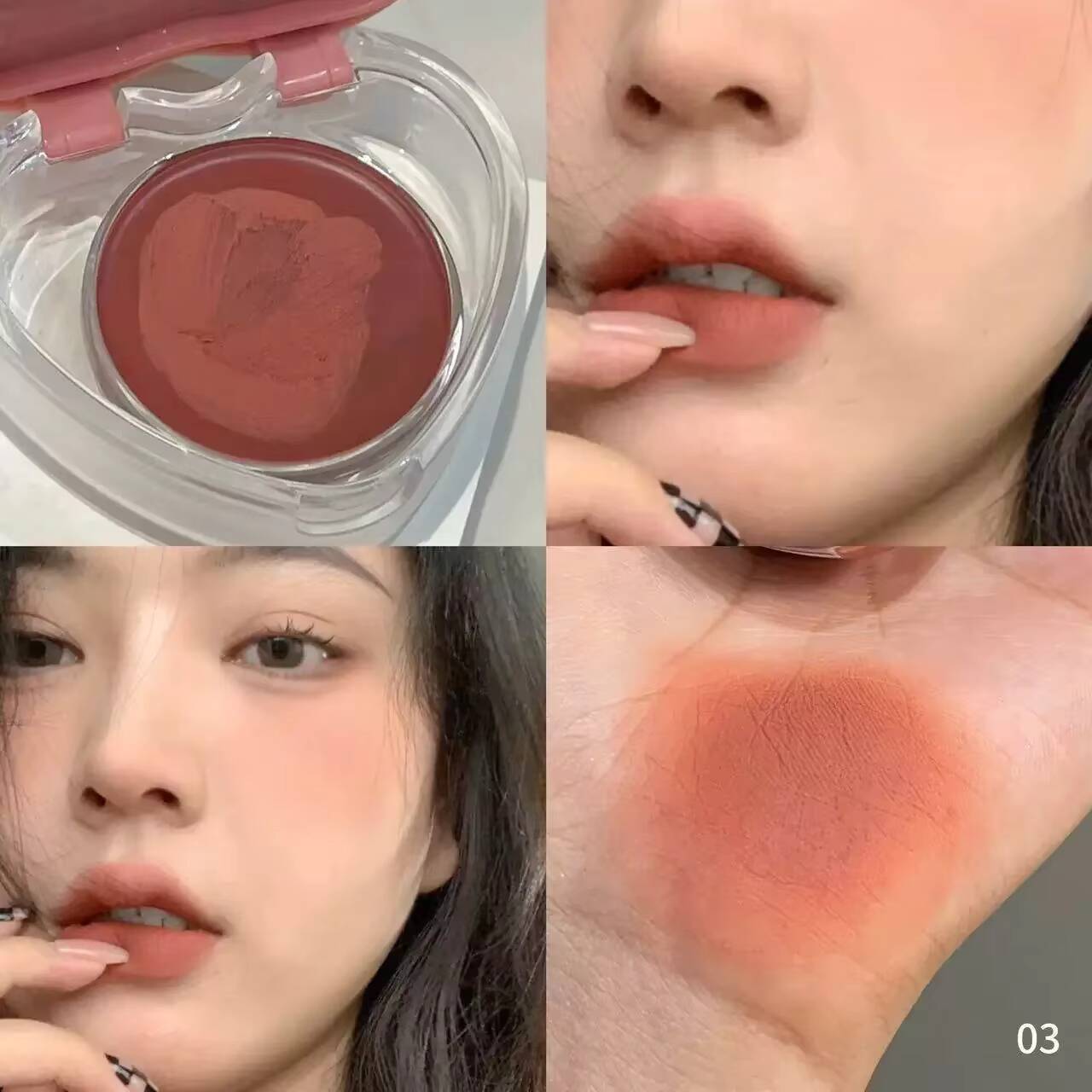 Multi-purpose Silky Smooth Lasting Non-stick Cup Red Lip Tint Cheek Contour Blusher Cream Heart Shape Matte Lipstick happy