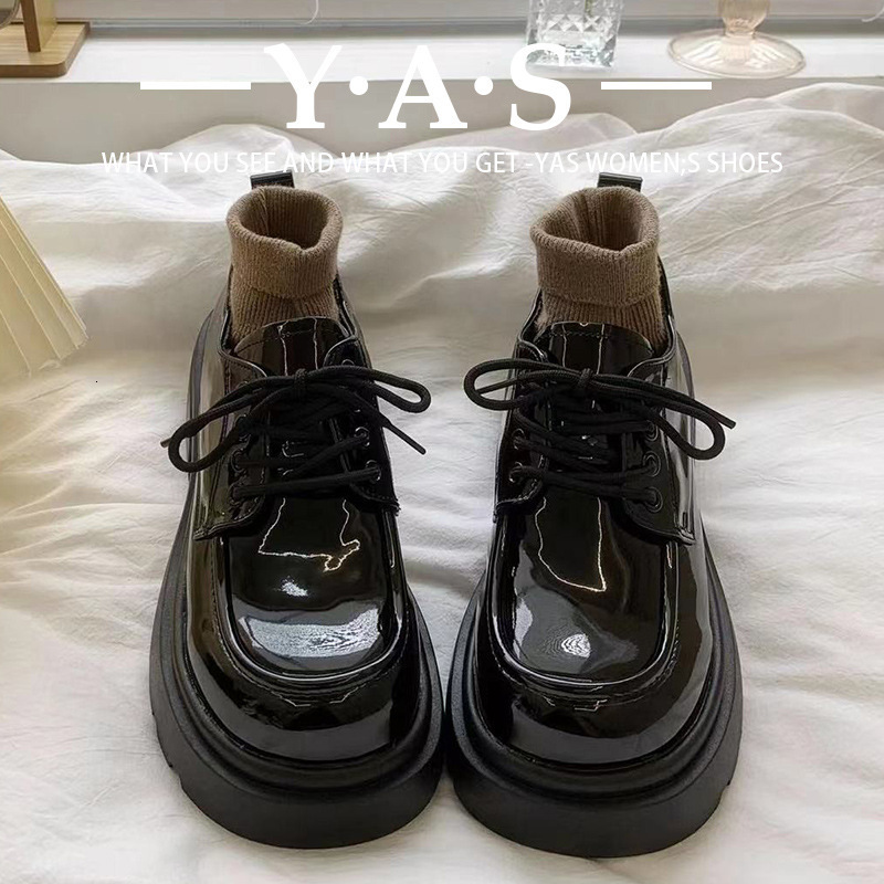 Ddmyoutdoor Black British Style Chunky Heel Lace Up Leather For Women Spring Autumn New JK Height Increasing Mary Jane Commuter Work Shoes Outdoor Sho