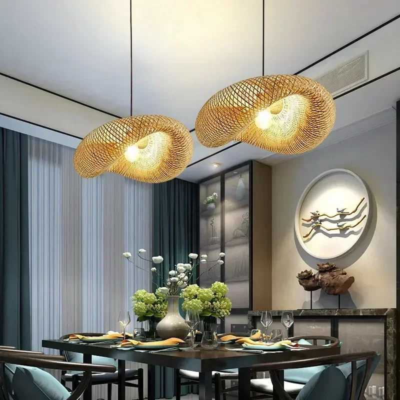 Bamboo Hand Weaving Pendant Lights 36cm Hanging LED Ceiling Lamp Chandelier Fixture Rattan Hand Craft Woven Home Bedroom Decor XJ2500613