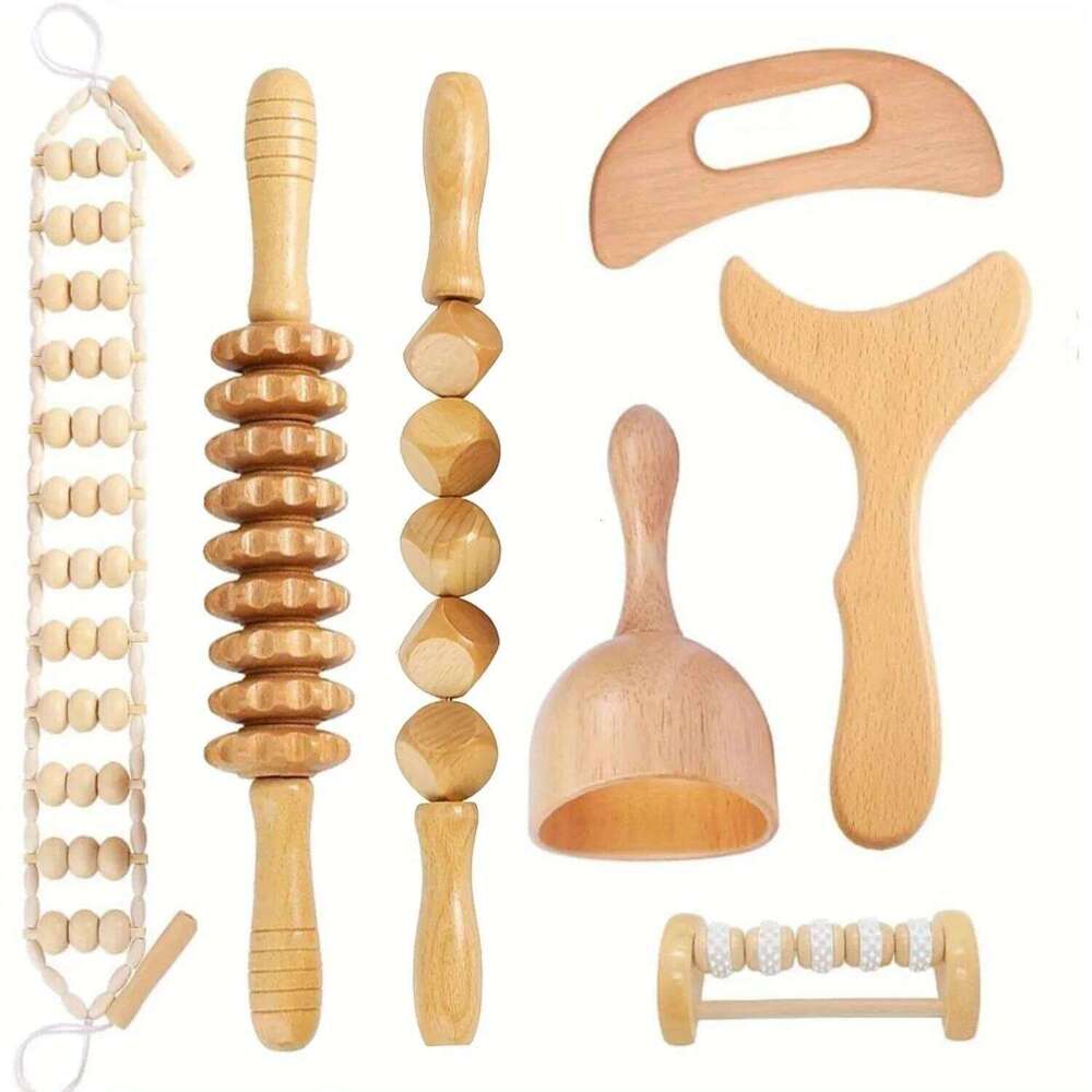 7 Pcs Wood Massage Set Maderoterapia Kit Therapy Tools For Muscle Pain Relief Wooden Massager Body Shaping
