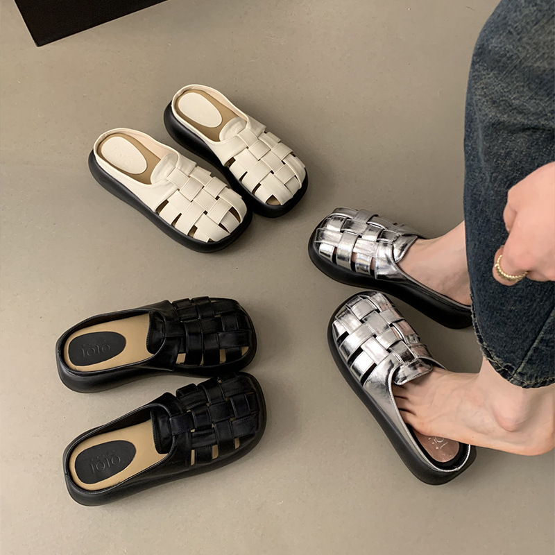 Ddmyoutdoor Platform Thick Sole Closed Toe Half Slippers For Women Summer Outdoor French Style Elegant Fairy Wedge Sandals Beach Roman Shoes Outdoor S