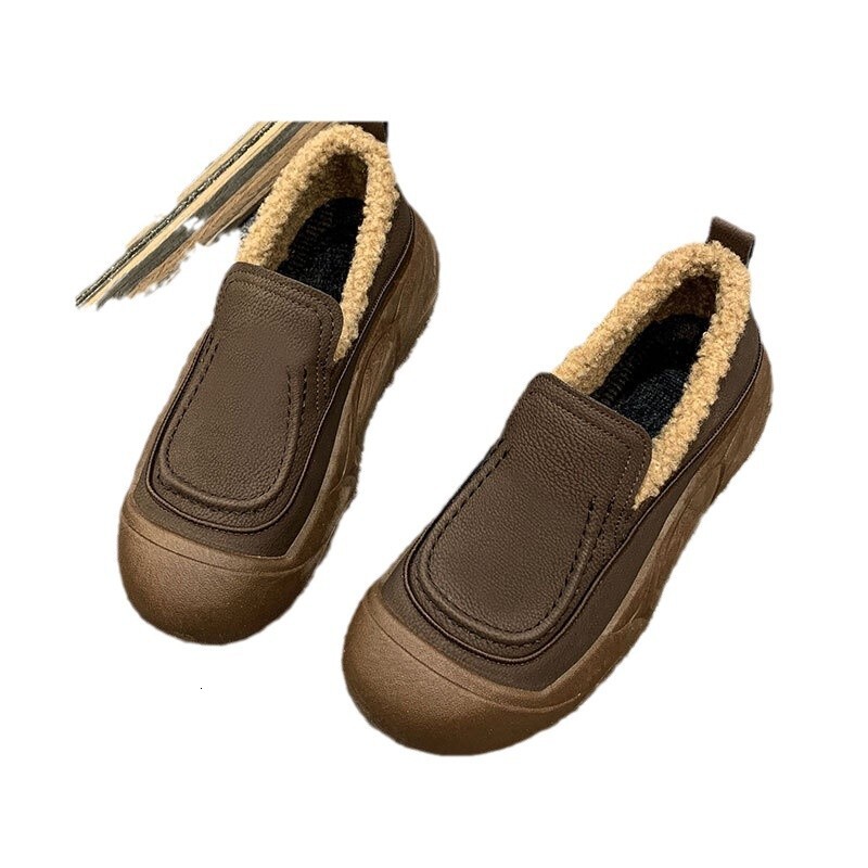 Ddmysports Fleece Lined Warm Thick Soled Furry For Women Autumn Winter New Outdoor Cotton Shoes Slip On Casual Loafers Outdoor Shoes