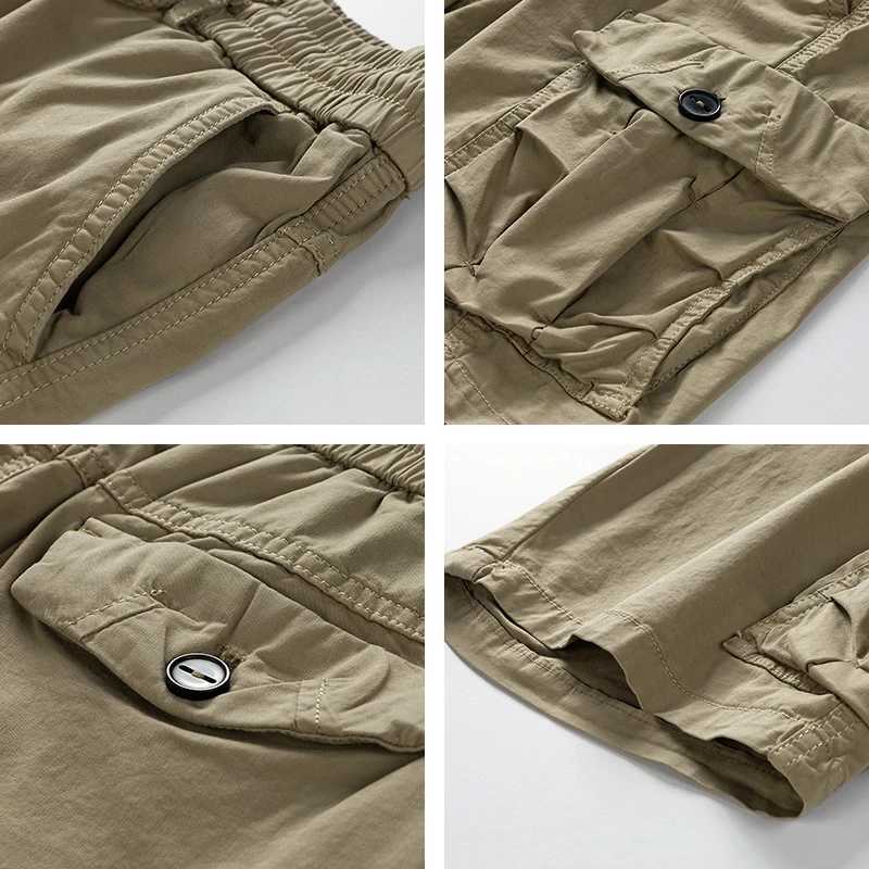 Men Summer New Brand Cotton Cargo Shorts Mens Classic Casual Multi-pocket Tactical Shorts Pants Elastic waist Jogger Shorts Male W250614