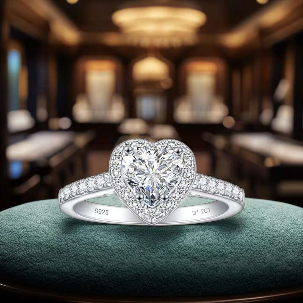 925 Sterling Silver Womens Engagement Rings with Heart Cut Halo VVS Moissanite Diamond Wedding Promise Rings Elegant Jewelry