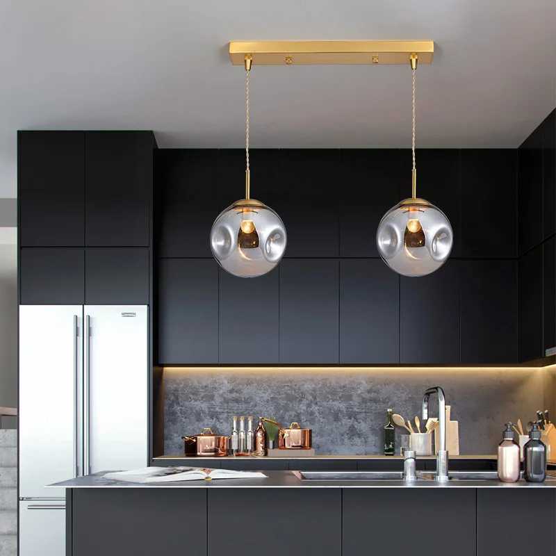 IWHD champagne Uneven Glass LED Hanging Lamp Nordic Modern Style Bedroom Bedside Bar Living Dining Room Home Decor Pendant Lighting XJ2500613