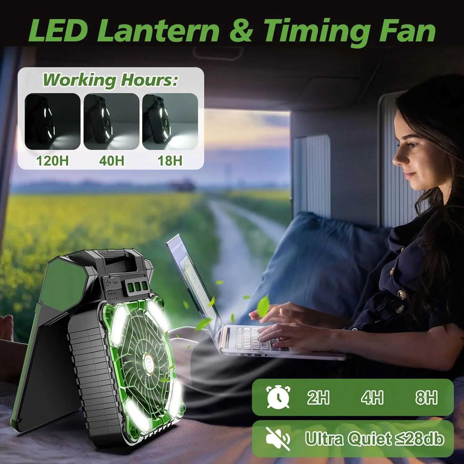 10000mAh Solar Powered Portable Camping LED Lantern With Fan 4 Speeds Powerful Wind Rechargeable Battery Operated Folding. W250613