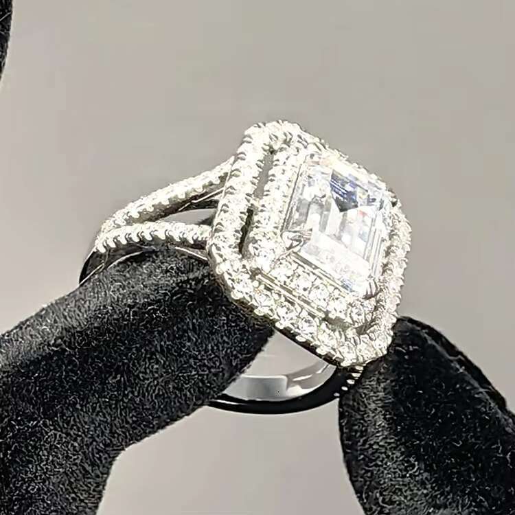 New GRA Fine Jewelry Design Rhodium Plated 925 Silver VVS Moissanite Diamond Engagement Cluster Ring for Women Men