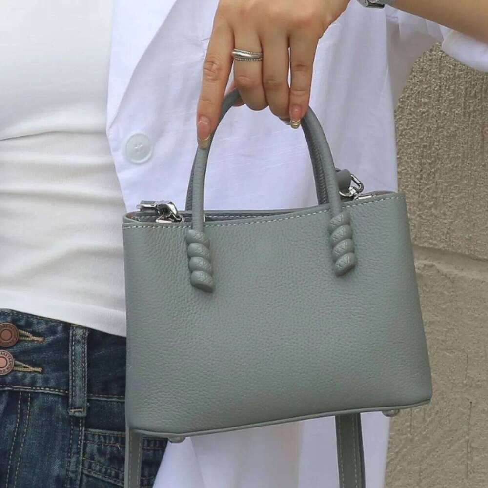 2025 Leather Women's Handbag Small Tote with Detachable Mini Purse Minimalist Bucket Bag
