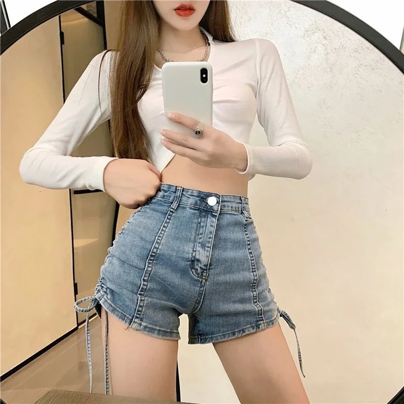 Korean Style Sexy Tight Womens Denim Shorts In Streetwear Y2k Harajuku Low Price Female Short Jeans Pants 250613