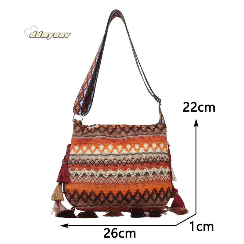 Vintage Women's Tassel Ethnic Handwoven Crossbody Lady Bag Hippie Sling Shoulder Bags for Ladies Handbag ddmynov