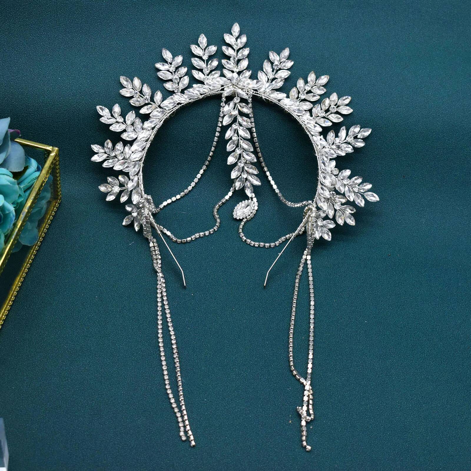 DZ131 Handmade Wedding Hairband Crystal Bride Tiara Bridesmaid Headpiece Women Jewelry Tassels Bridal Crown Baroque Headband