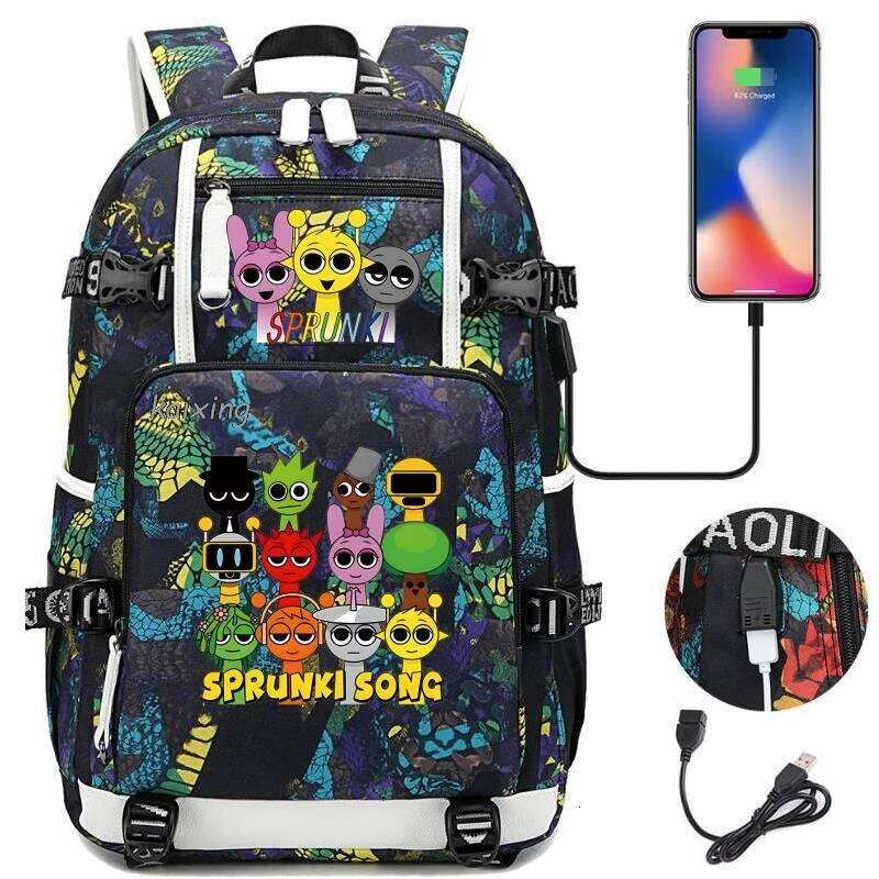 Hot New Sprunki School Bags Teenager USB Charging Laptop Backpack Teens Boys Girls Student Book Mochila Travel Bag Best Gift