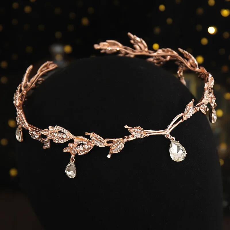 Vintage Fairy Crown Tiaras Crystal Leaves Elf Tiara Bandana Accessories for Women Costume Hair Jewelry