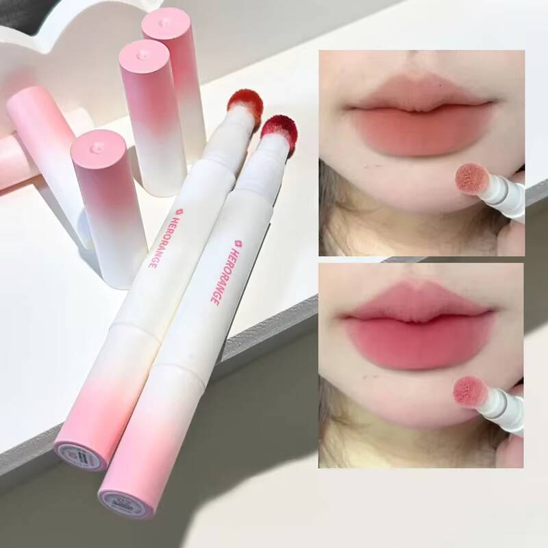 Lipstick with Cushion Applicator Velvet Matte Gloss Moisturizing Cream Soft Liquid Blush Lip Stick Multi-uses Makeup happy