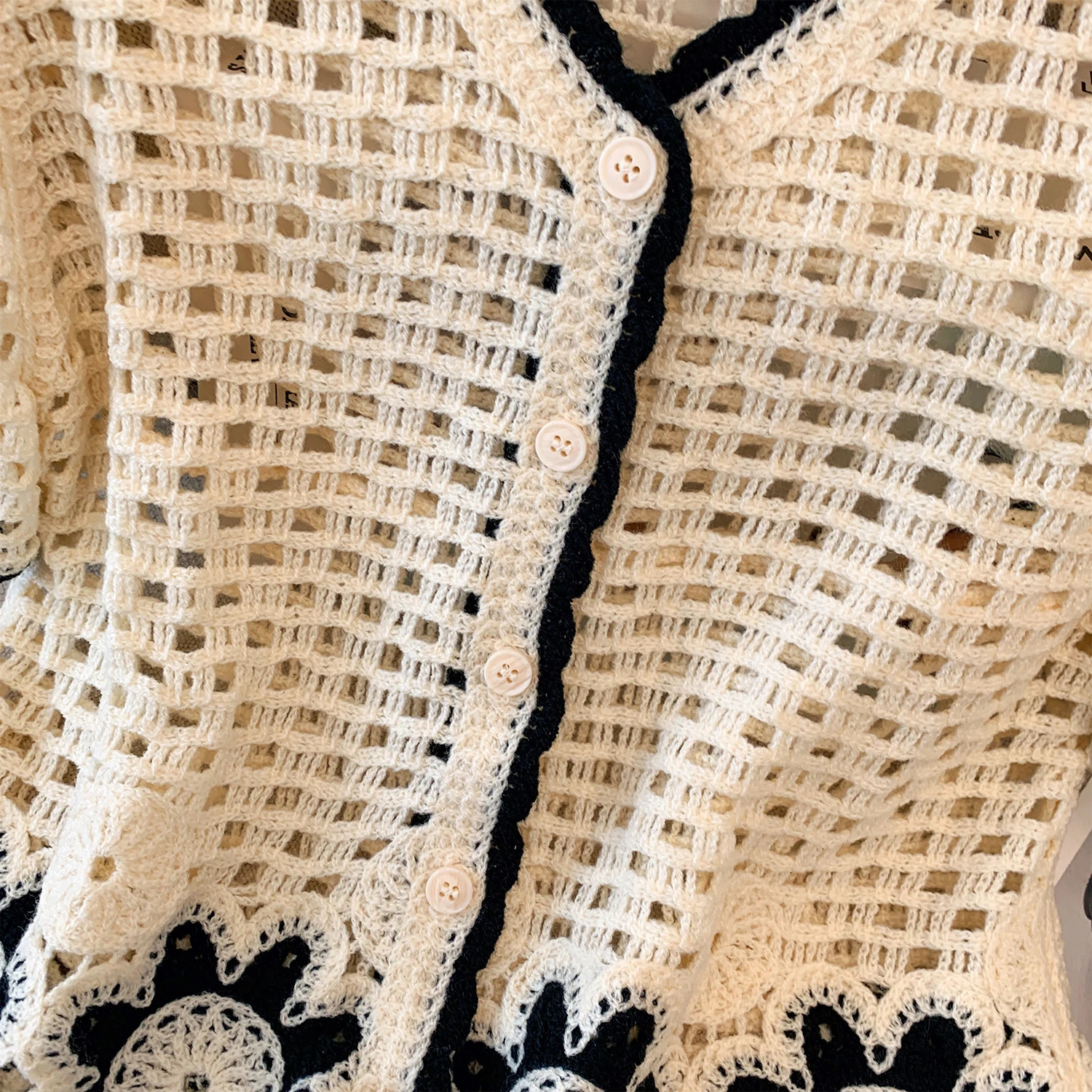 Sunflower y Crochet Top Short Sleeve Button Front Semi Sheer Openknit Blouse Summer Women Teengirl Fairycore Outfit 250614