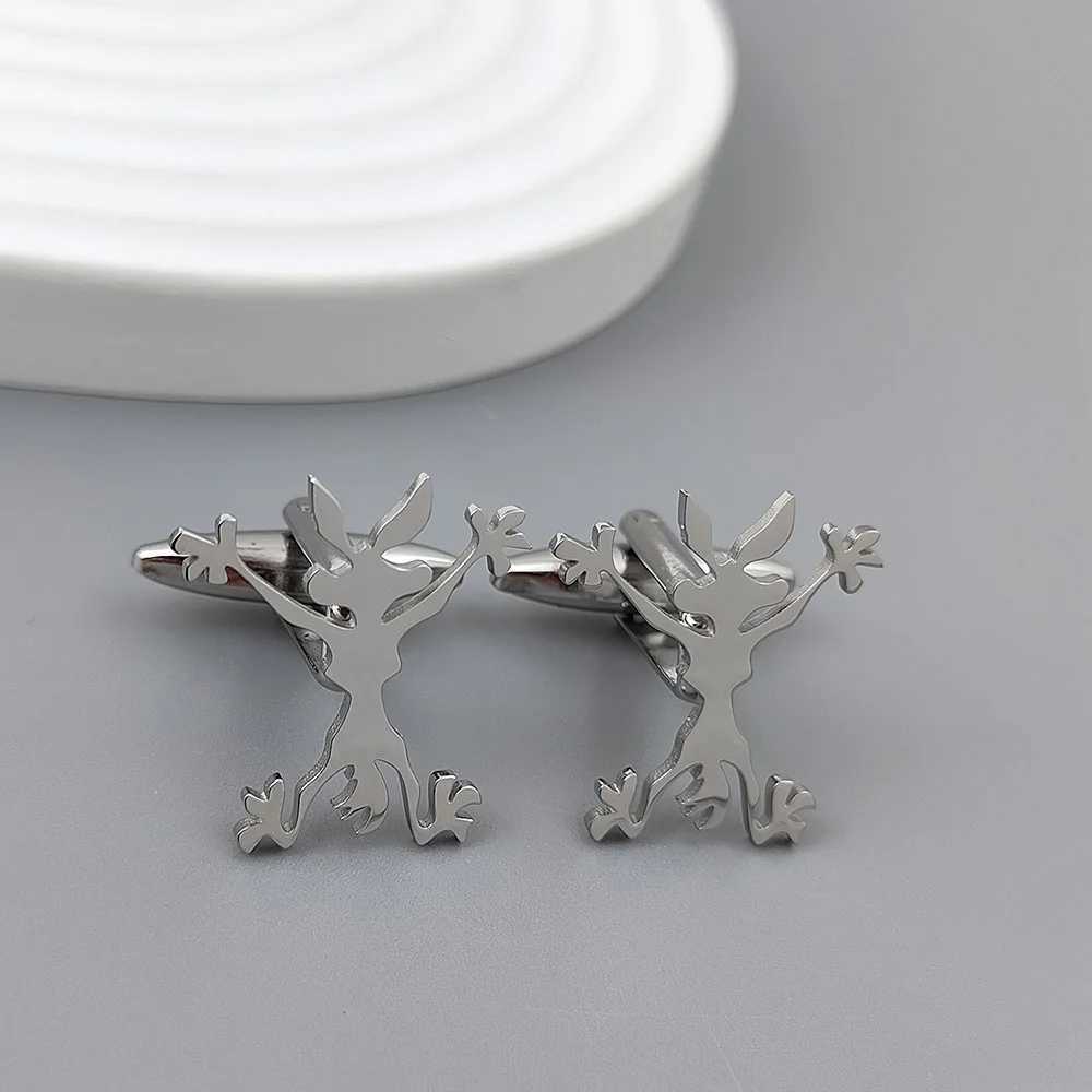 Funny bunny cartoon character cufflinks in gold-plated black French shirt cuff accessories worn by high-end business men XJ250614