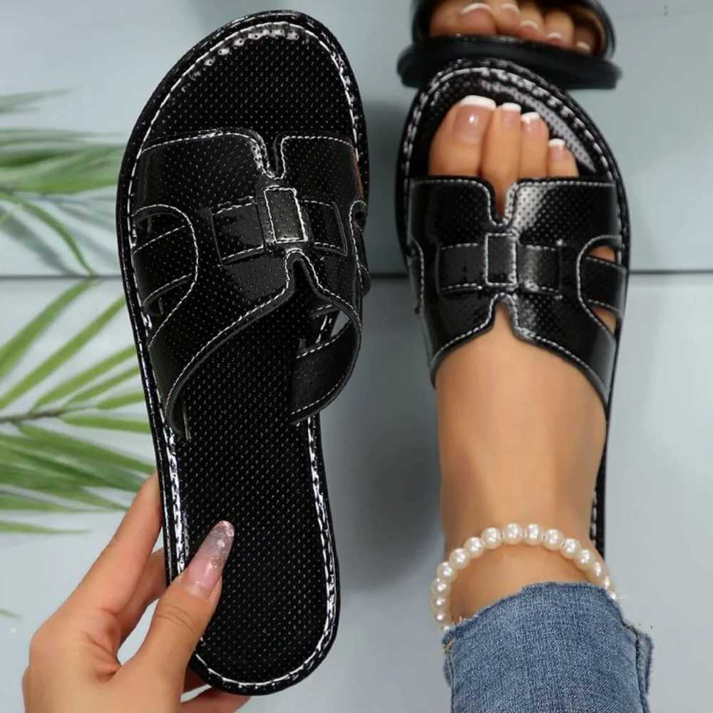 Women Fashion Slide Sandals Black Gold Silver Summer Casual Flat Soles Outdoor Office Party Beach Elegant Sexy Simple New Z250614