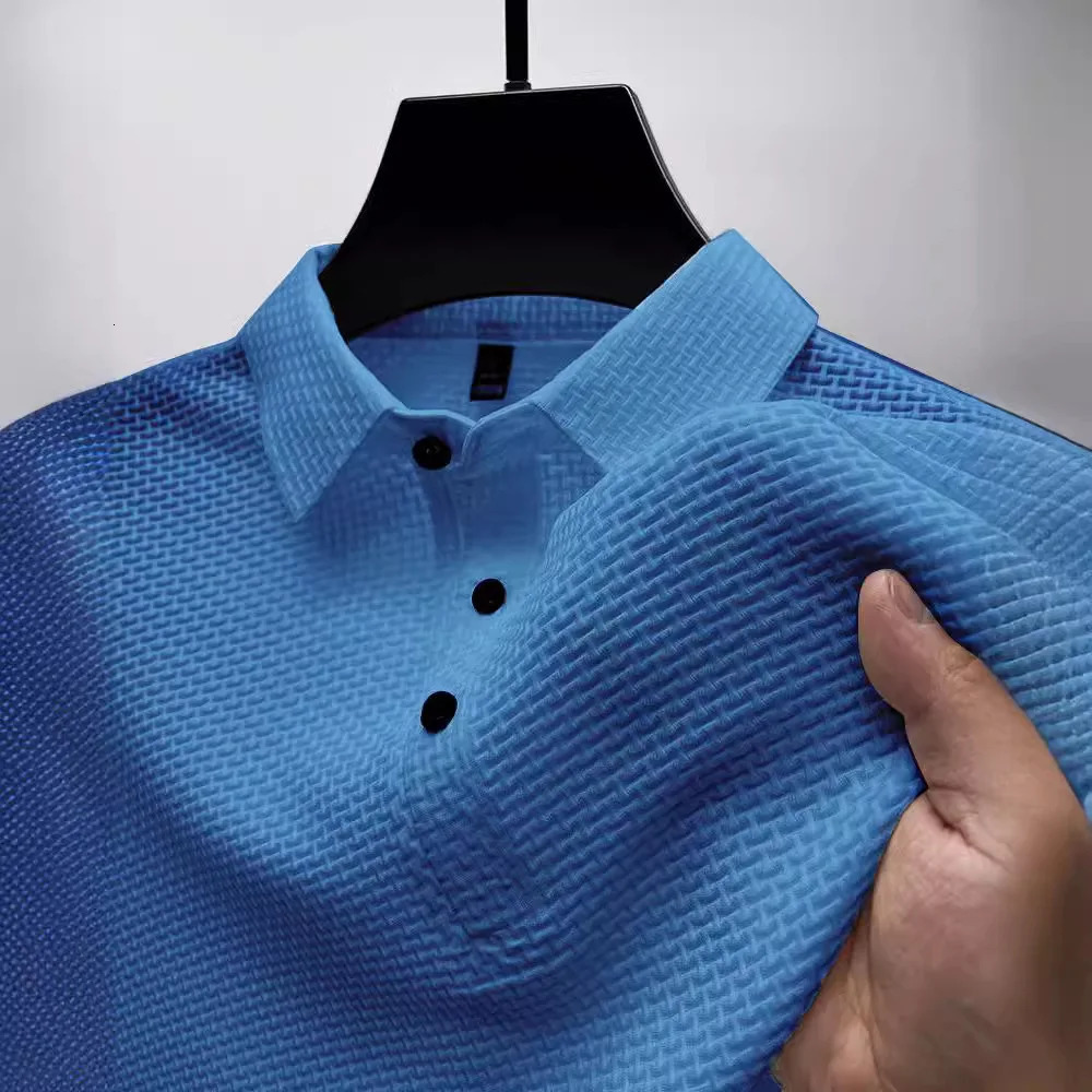 Summer Mens POLO Shirt Casual Breathable Comfortable Solid Color Button-Down Lapel High-Quality Short-Sleeved Tops 250529