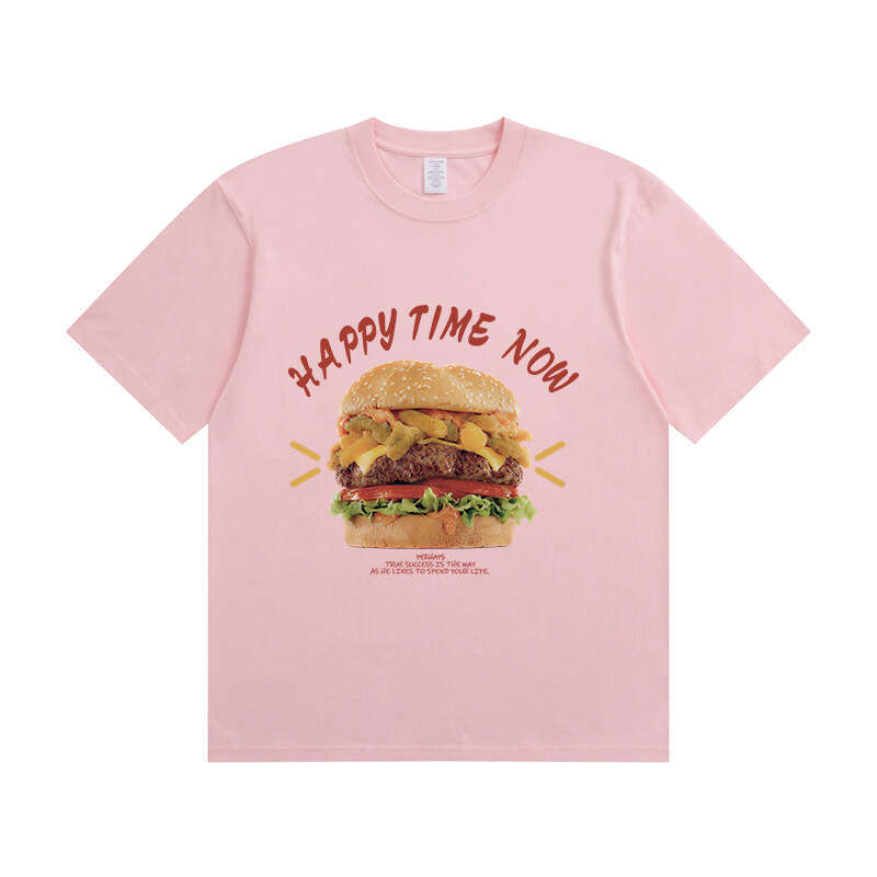 Creative Burger Crew Neck Summer Casual Fashion Pure Cotton Short Sleeve T-Shirt Unisex Base Shirt Daily Wear