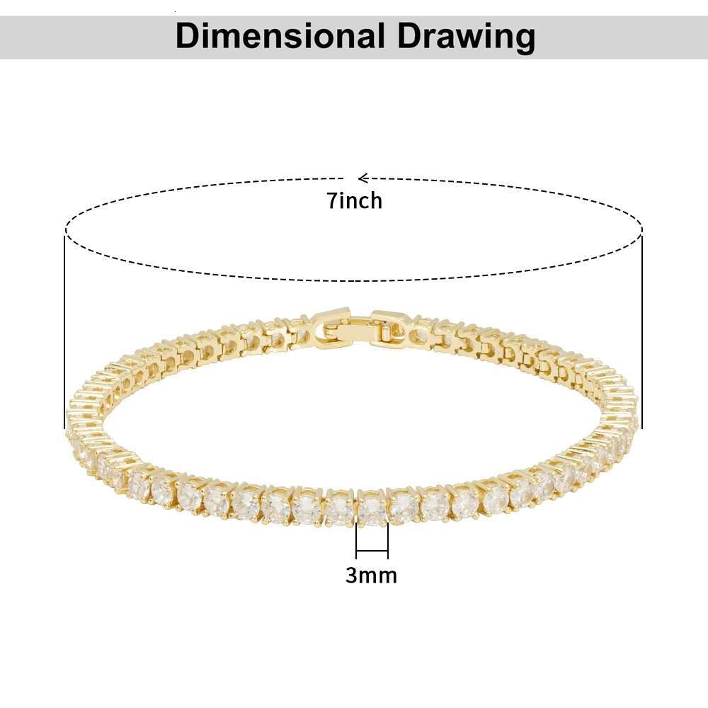 High Quality 925 Sterling Silver Inlaid Round Crystal Zircon Full Diamond Bracelet Female Classic Moissanite Tennis Bracelet