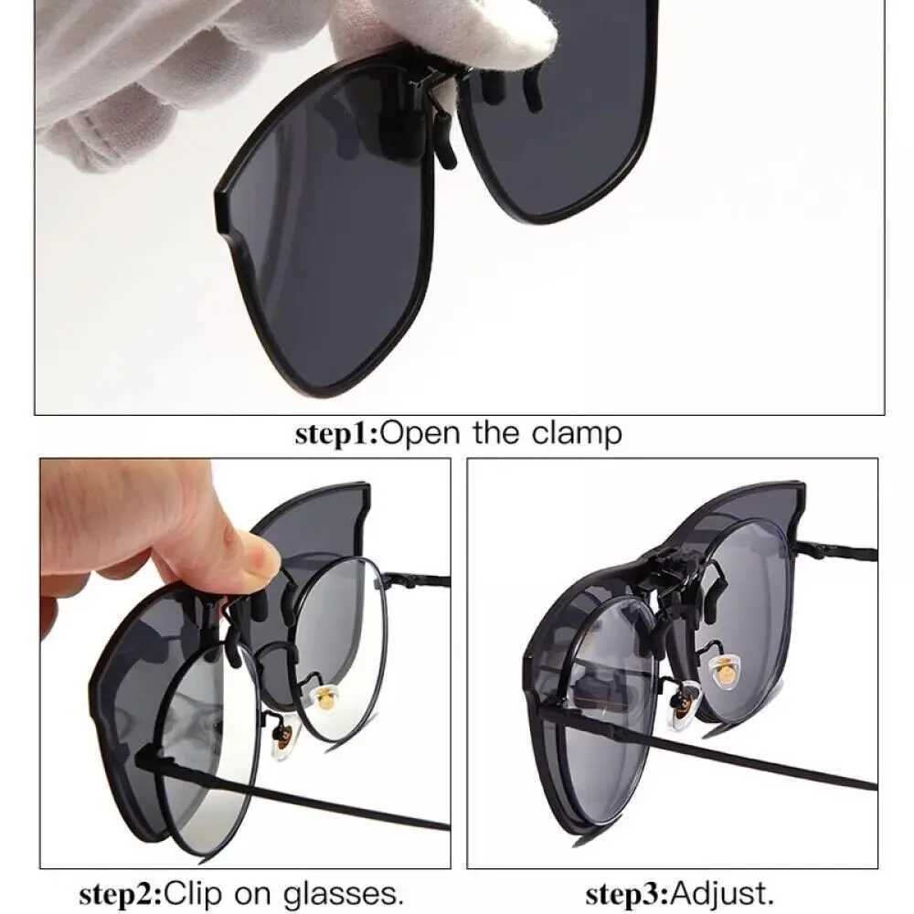 Polarized Clip Sunglasses Men Women Flip Up Photochromic Driving Glasses Mirrored Sun Glasses UV400 Night Vision Fishing Goggle Z250614