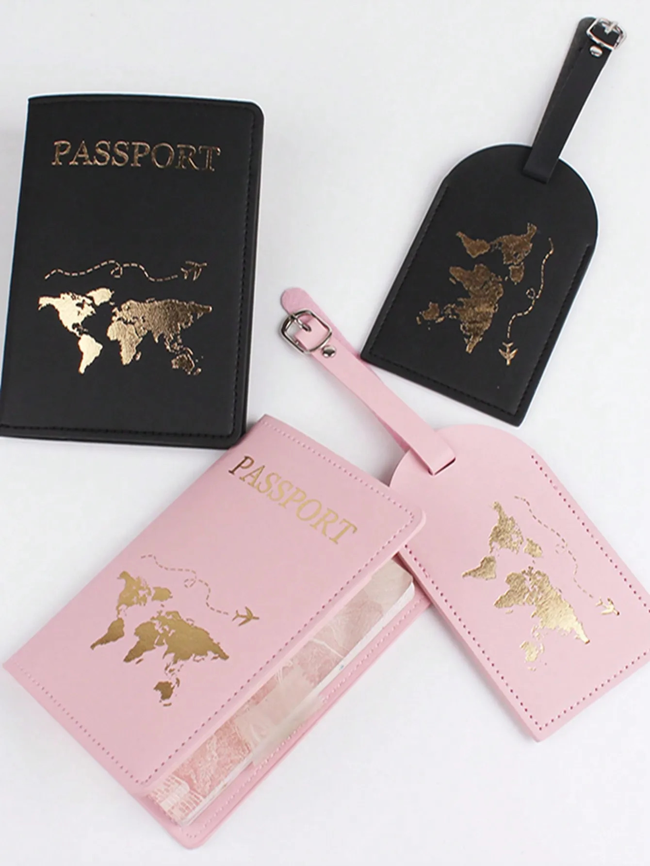 4PCS a Set Solid Map Passport Cover Luggage Tag Couple wedding Case set Letter Travel Holder Cover 250614
