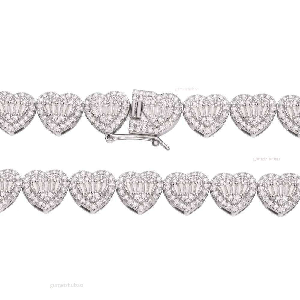 Iced Out Sier Hip Hop Jewelry 12mm Heart Shape Cz Moissanite Tennis Necklace Chain