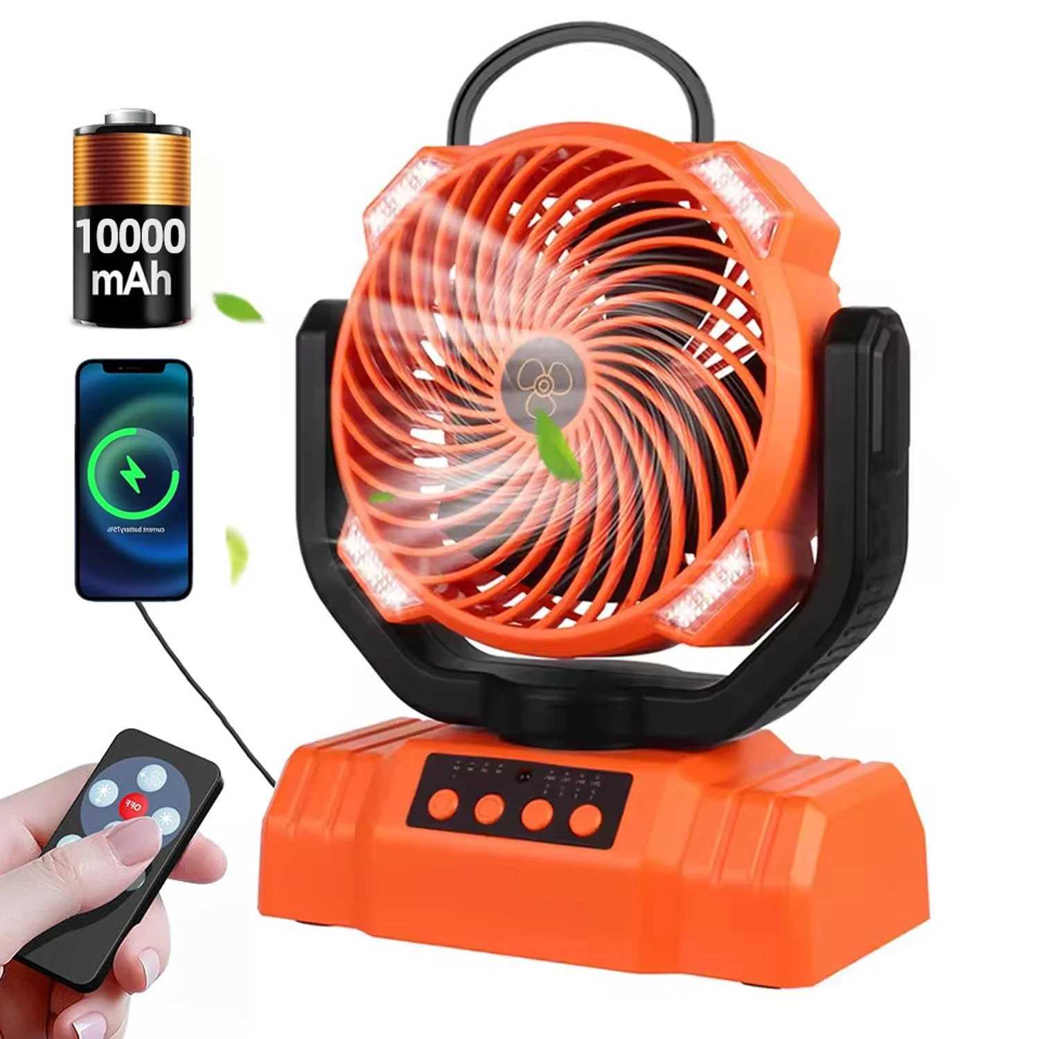 10000mAh Portable Camping Fan Light 3-in-1 Rechargeable Tent Camping Lantern with 4 LED Desk Fan Outdoor Emergency Fishing Lamp W250613