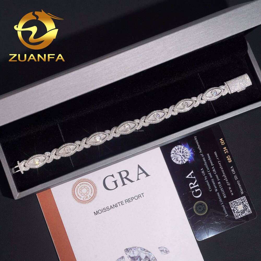 10Mm Rapper Pass Tester Iced Out Hip Hop S Mo Sa Stone Jewelry Evil Eye Infinite Cuban Bracelet