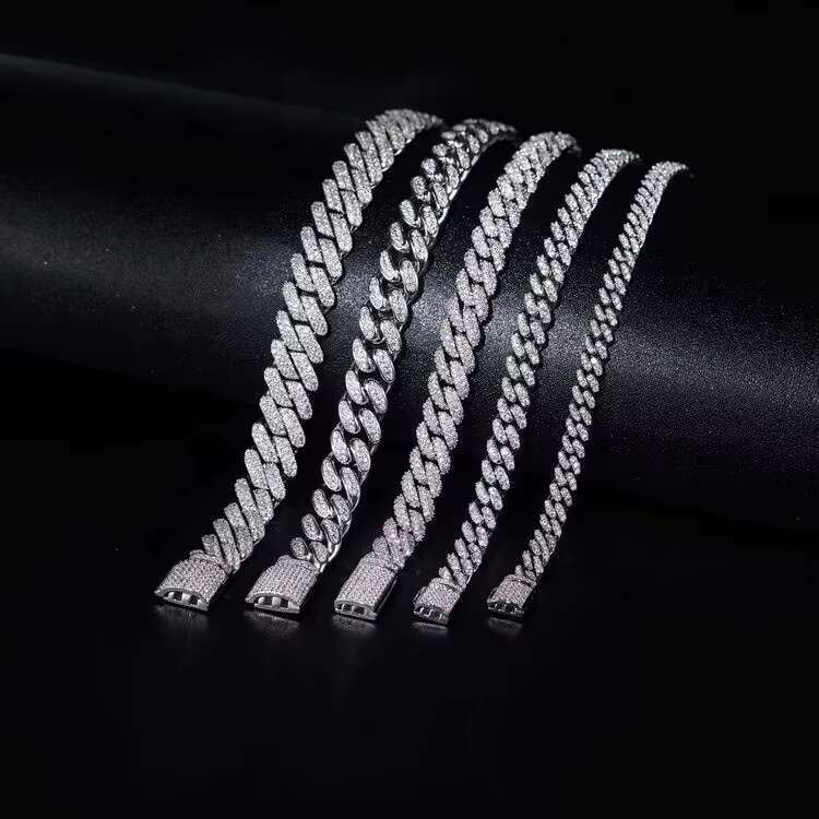 925 Sterling Silver Diamond-Cut Moissanite Chunky 6mm Cuban Link Bracelet Necklace Hip Hop Style for Men Women