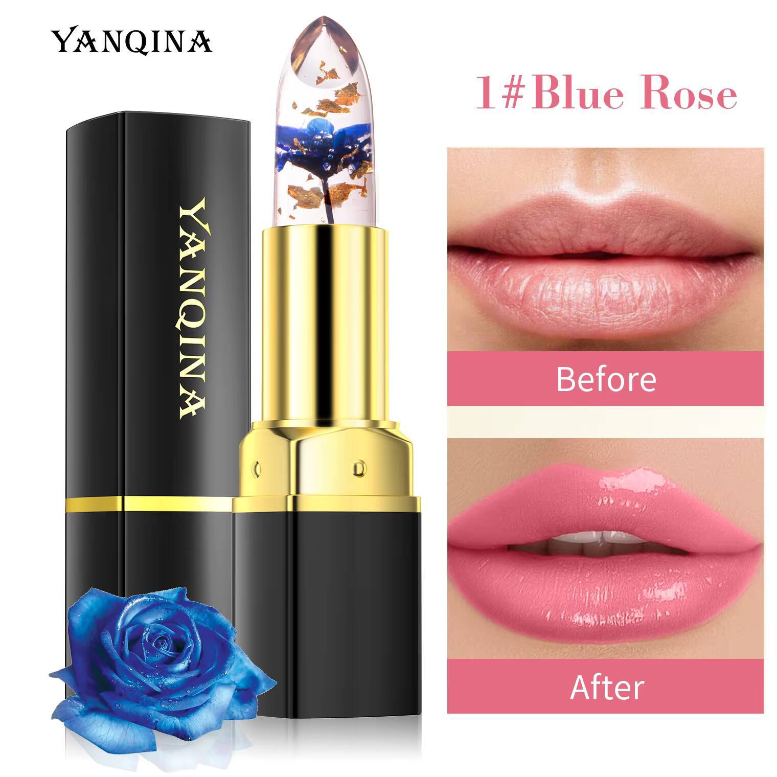 Moisturizing Flower Transparent Temperature Color Changing Lip Balm Long Lasting Jelly Lipstick Lips Care Makeup 1pc happy
