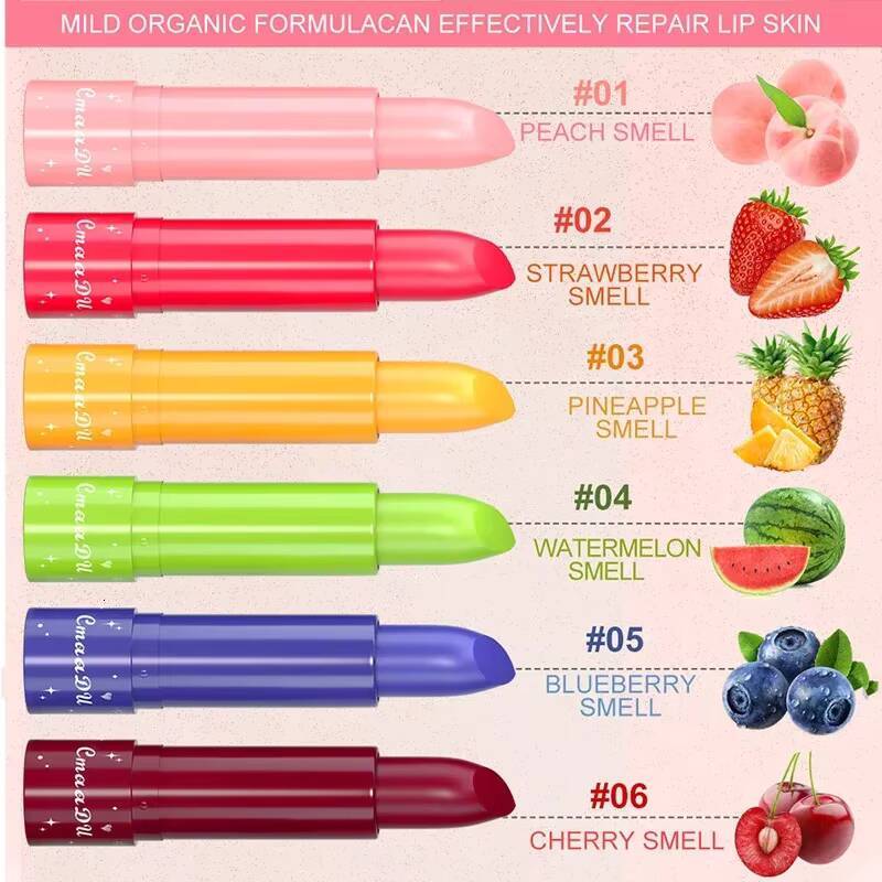 Fruit Flavored LipGloss Temperature Color Changing Mirror Lipstick Set Moisturize Nourishes Reduce Lip Lines LipBalm Cherry Care happy