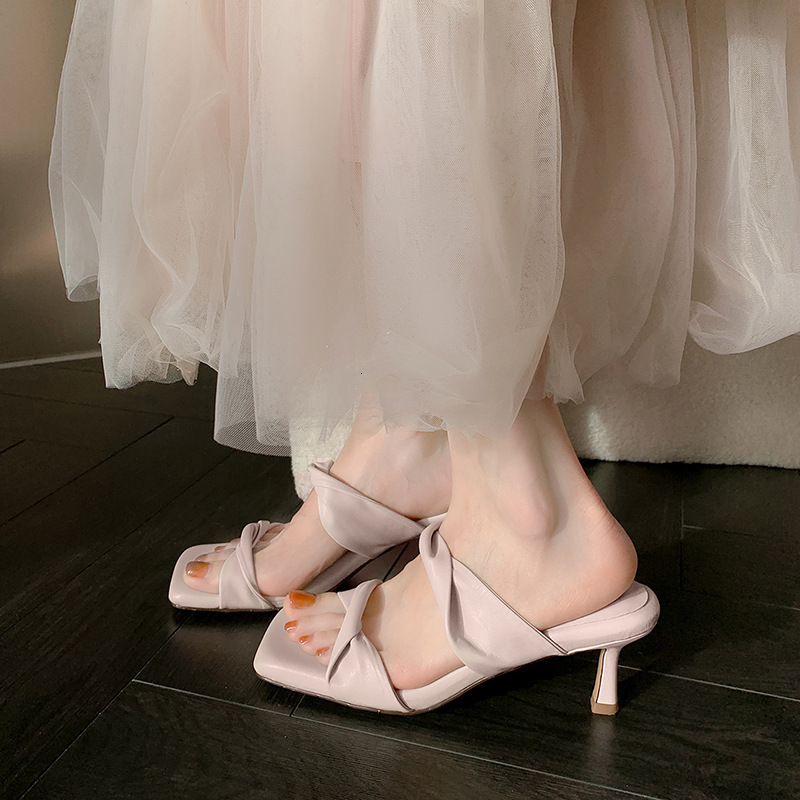 Ddmyoutdoor Fairy Style Sandals Outdoor New Open Toe Thin Heel Pleated Strap Backless High Heels For Women Outdoor Shoes