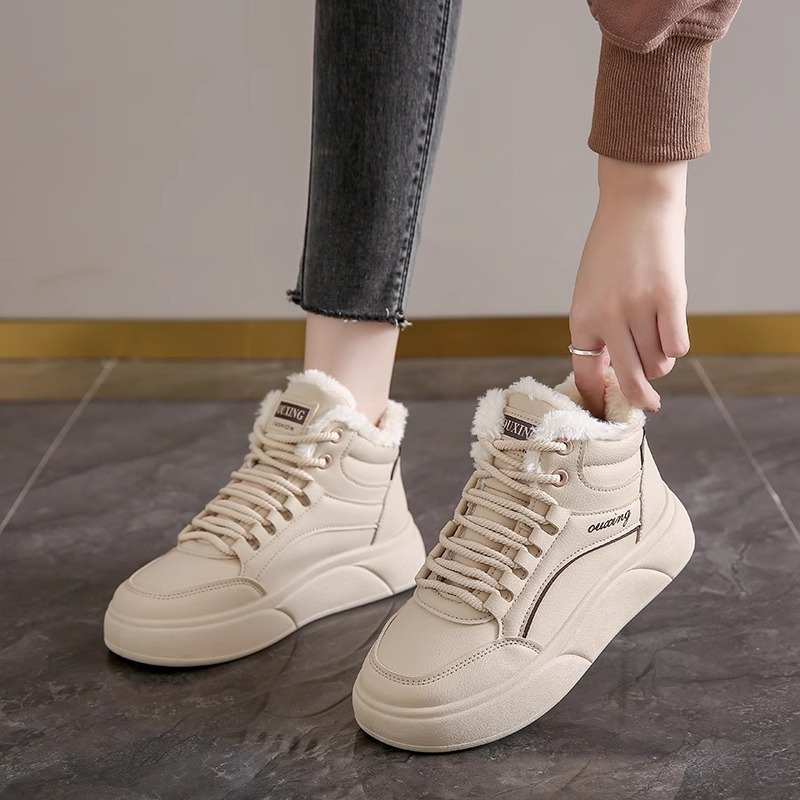 Ddmysports Snow Boots Winter New Fleece Lined Thickened Warm Versatile Large Cotton Women S Sports Sneakers White Shoes Outdoor Shoes