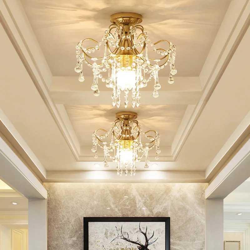 European Crystal Ceiling Lamp Modern Living Room Bedroom Decorative Lights Gold Hotel Villa Corridor Household Lighting Fixture XJ2500613
